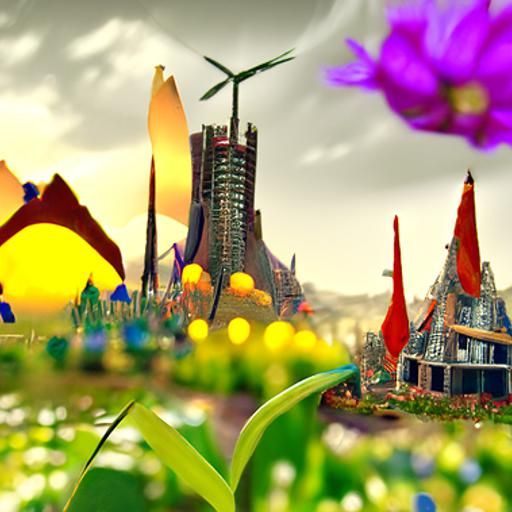 Ecological City with Windmills and Tulips
