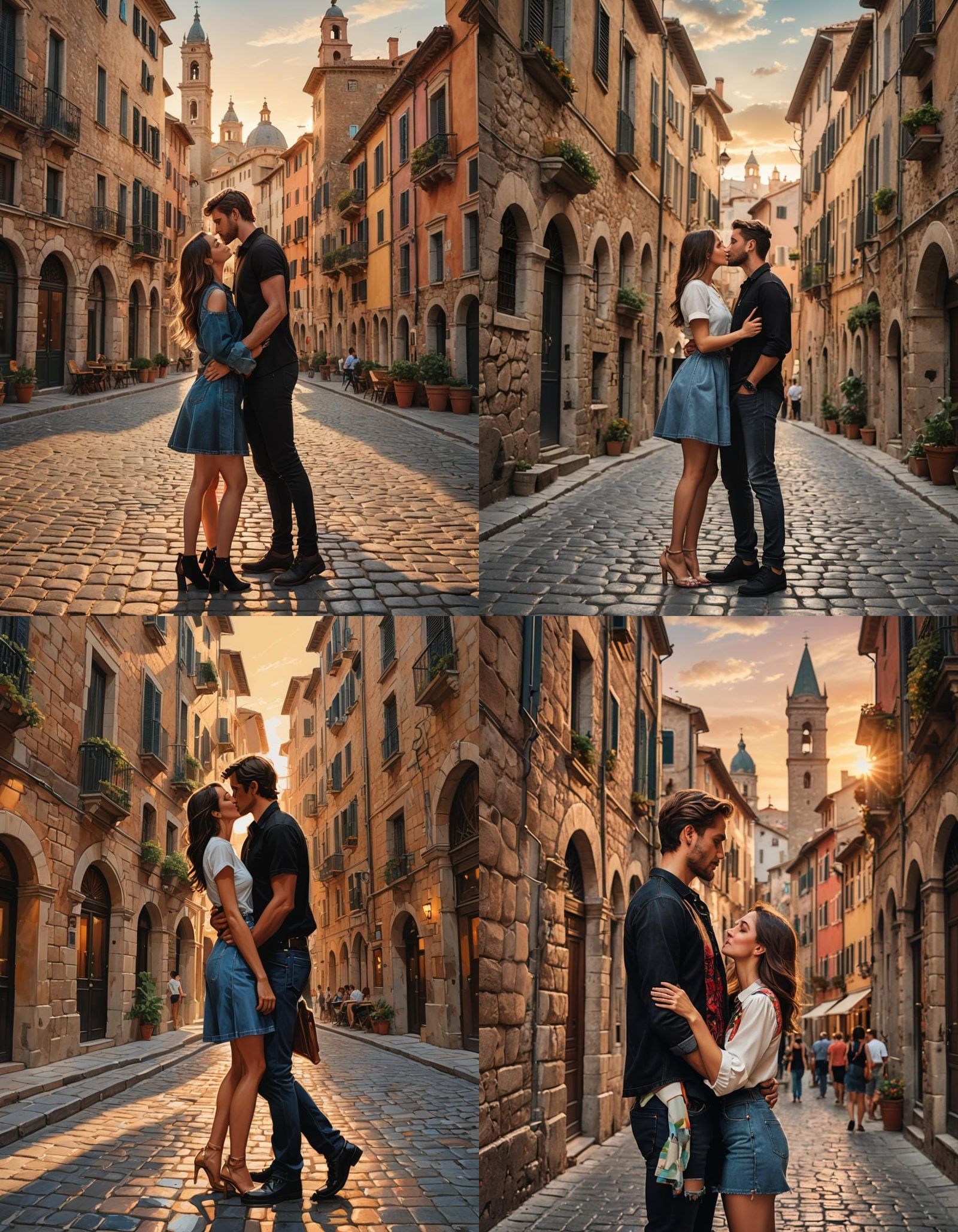 Passionate Kiss in Italy: Hyperrealistic Splash Art