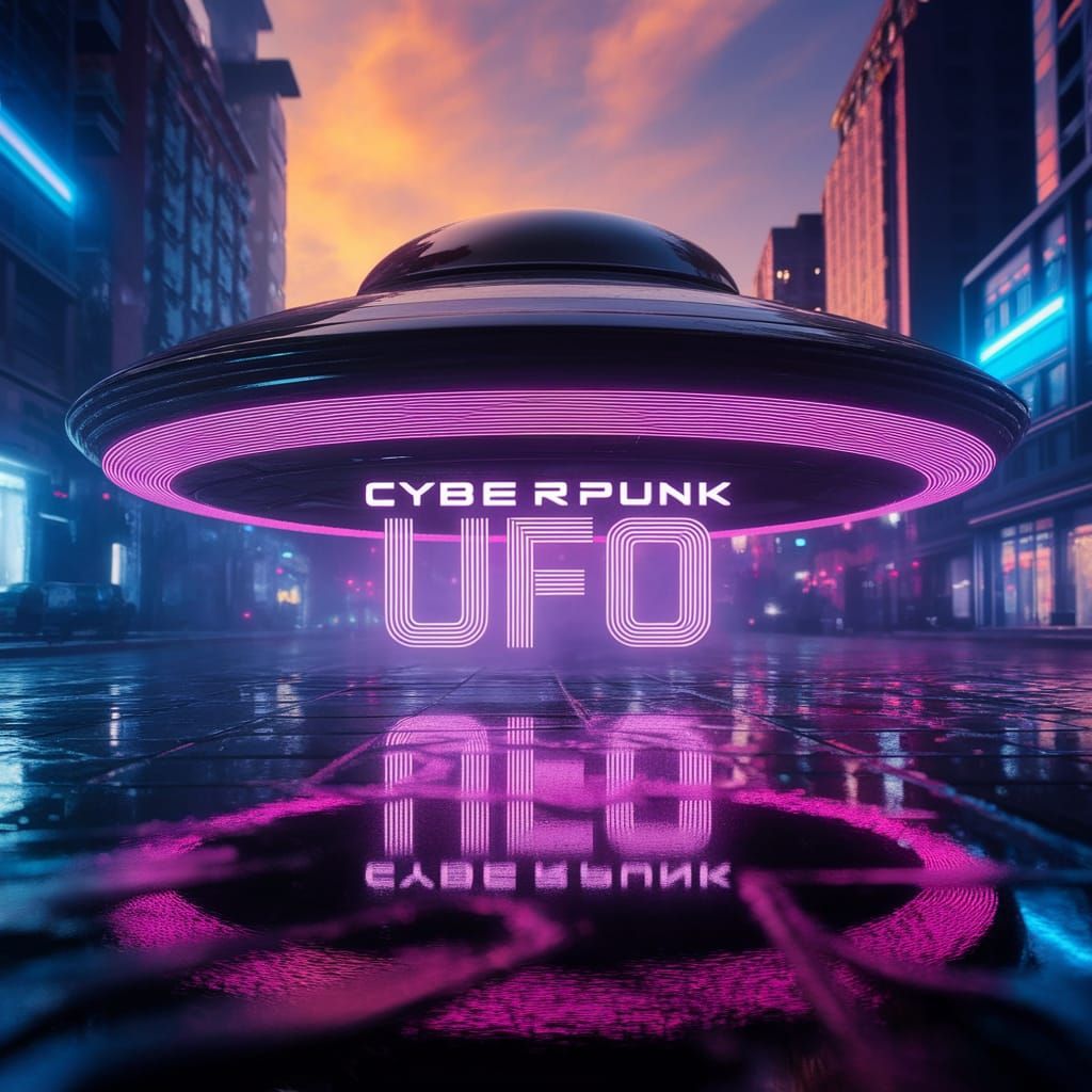 Cyberpunk UFO Hovering Above Futuristic Cityscape