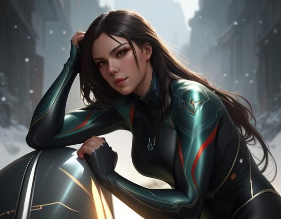 Athletic Woman in Green Bobsleigh Suit