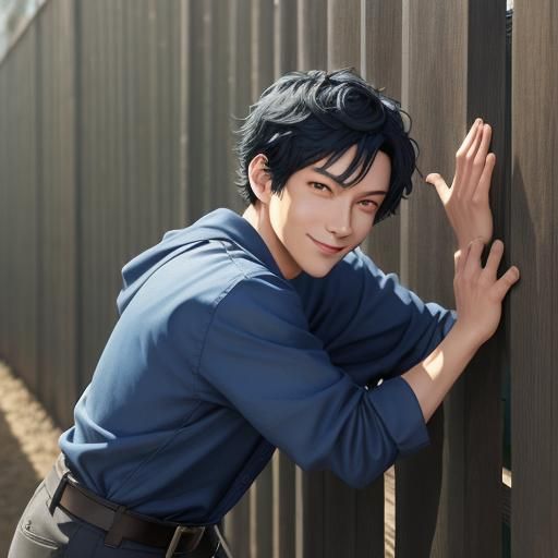 Boy on Fence in Anime Manga Style