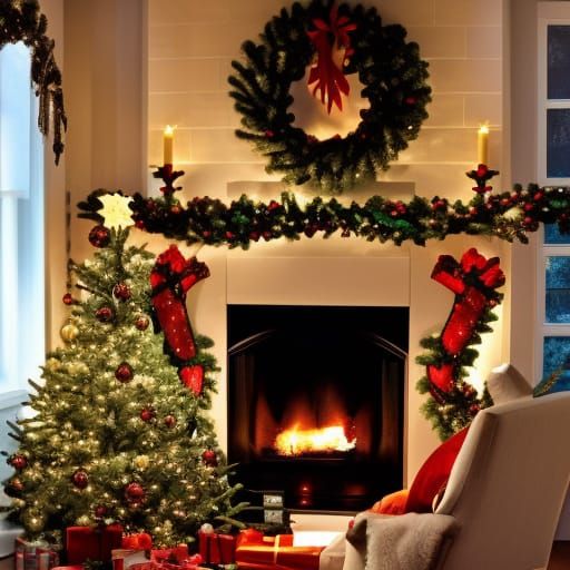 Festive Christmas Fireplace Scene