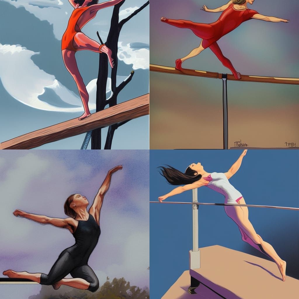 Woman on Balance Beam in Comic Book Style