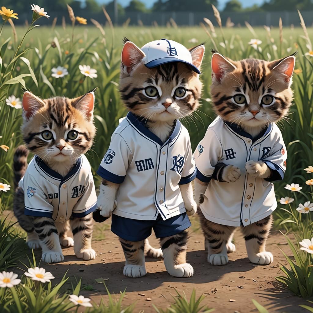 Kittens Play Baseball: 3D Anime Art