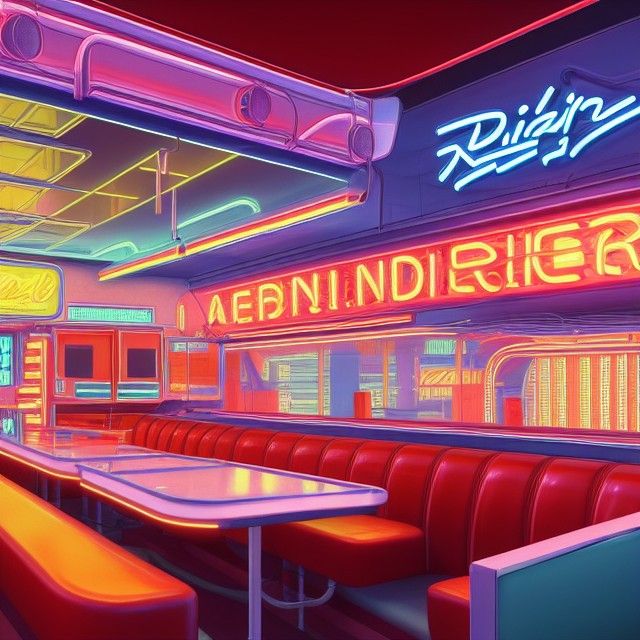 Futuristic Neon Diner in Hyperreal Style