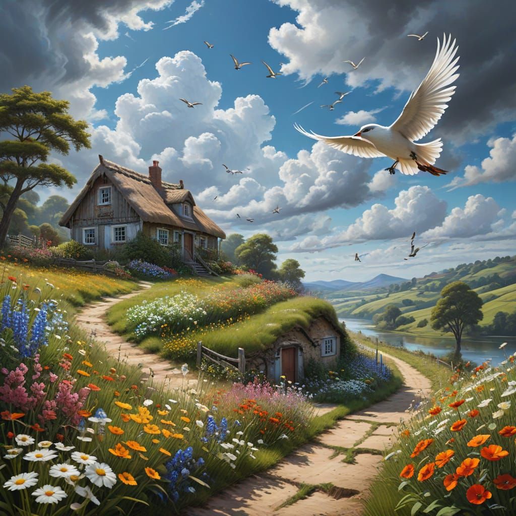 Surreal Digital Artwork Featuring a Majestic Feathered Lands...