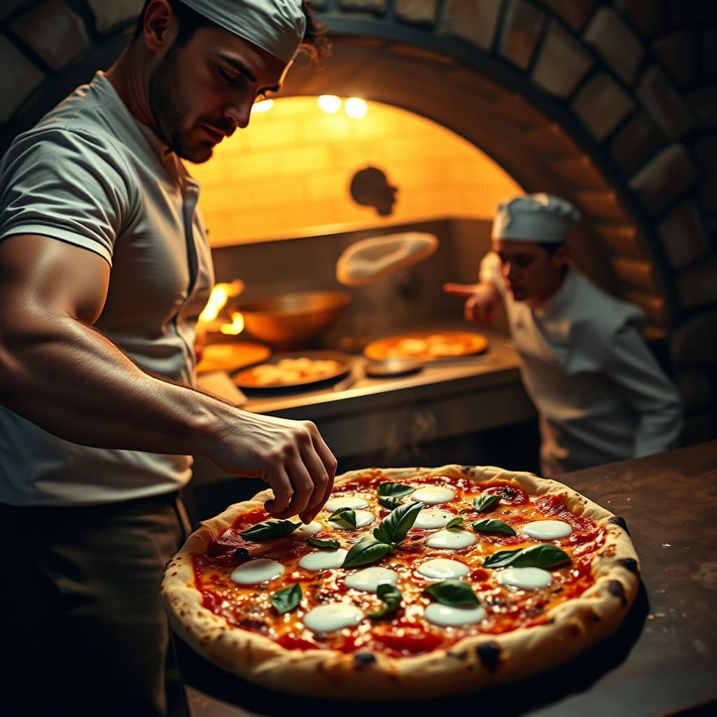 Muscular Pizza Baker Topping Delicious Pizza