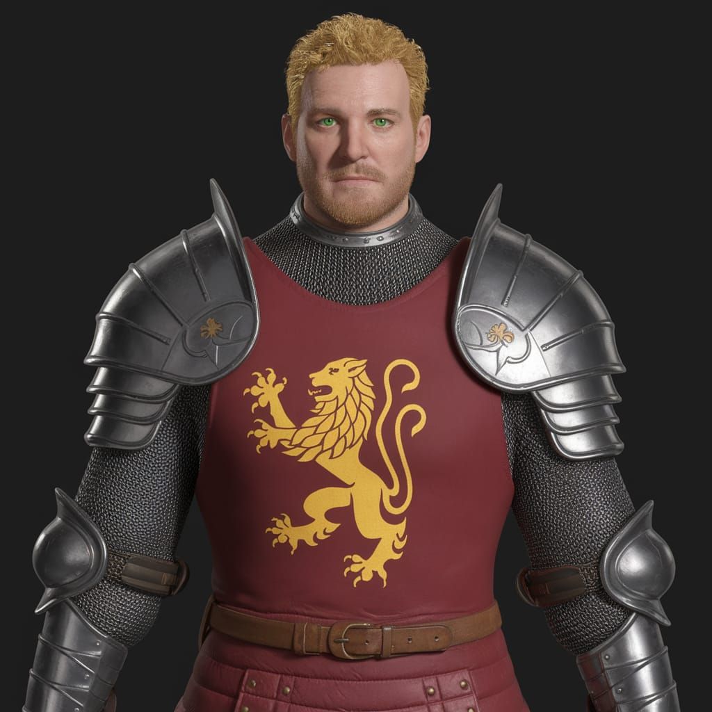 Medieval Knight in Golden Lion Armor