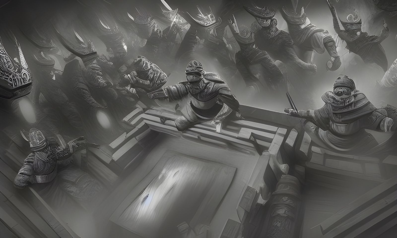 Ninja Ambush at Night in Art Deco Style