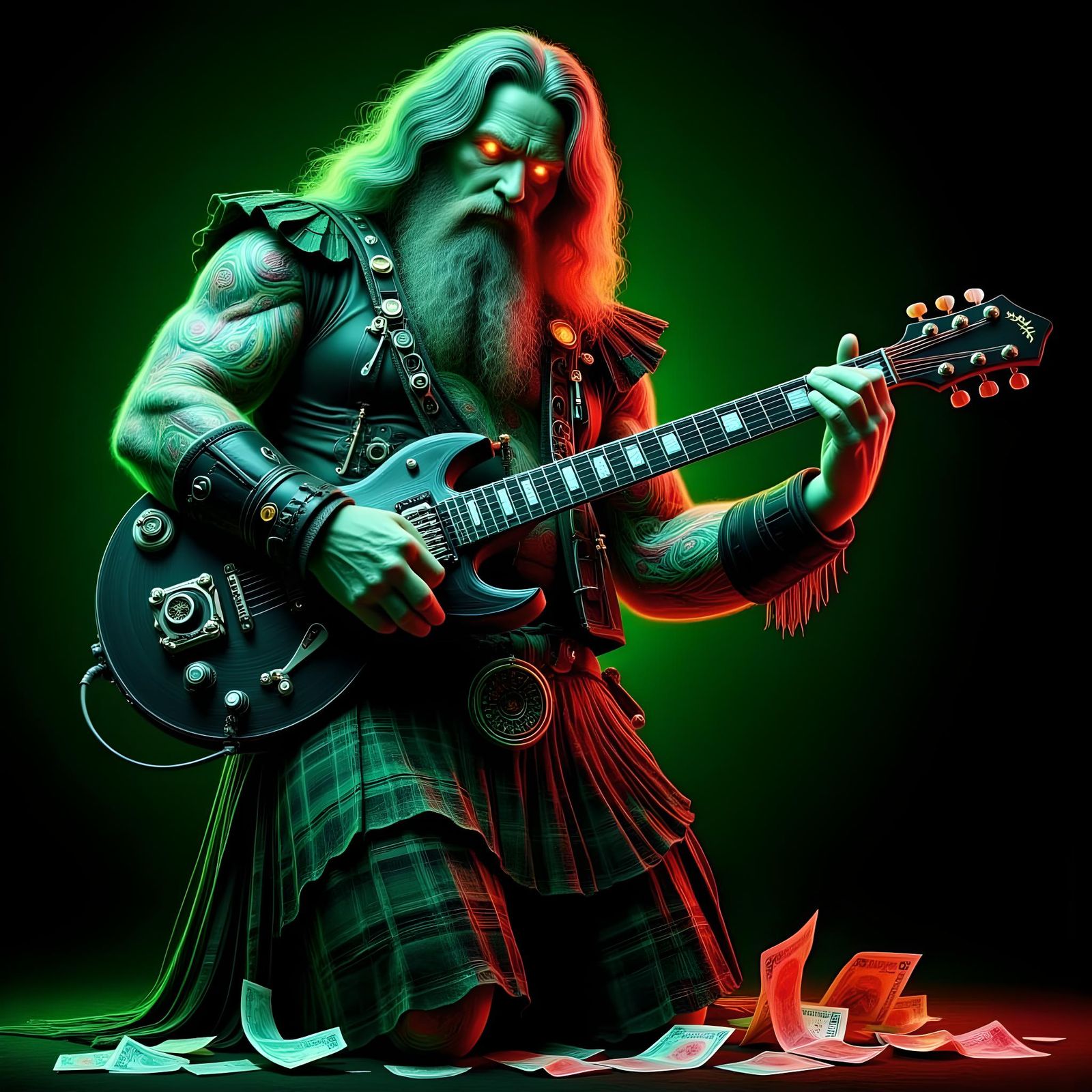 Scottish Man with Guitar and Kilt