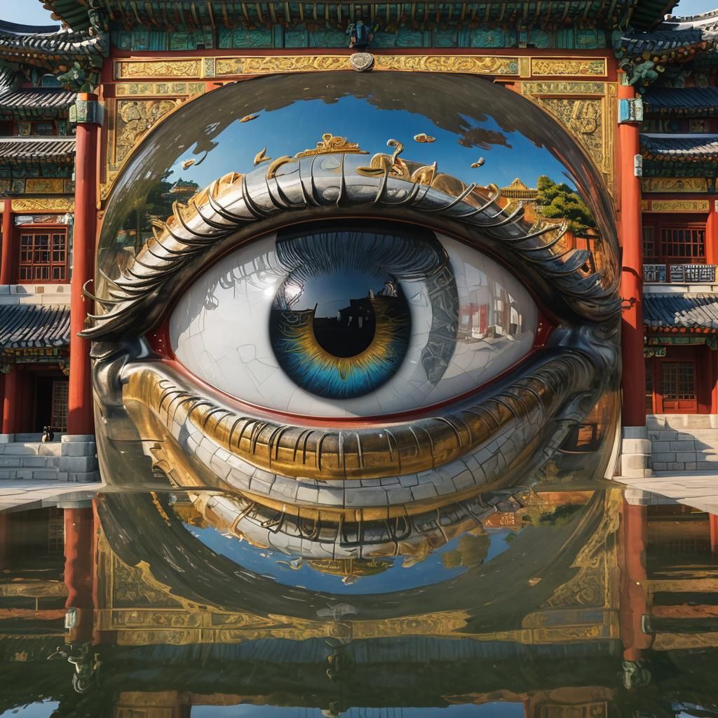 Eye Reflecting Gyeongbokgung Palace in South Korea