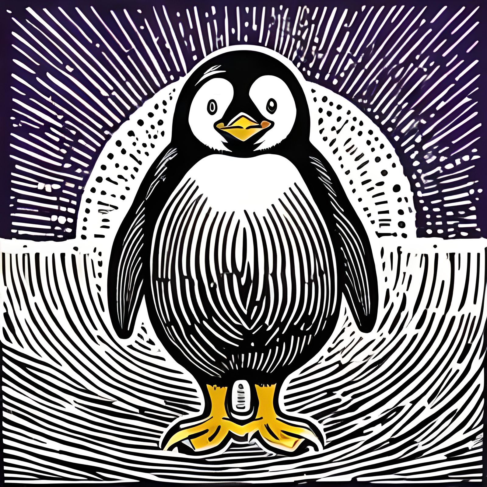 Arctic Penguin in Linocut Style Digital Art