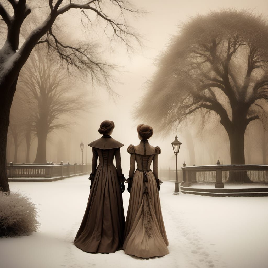 Victorian Women in Surreal Winter Park