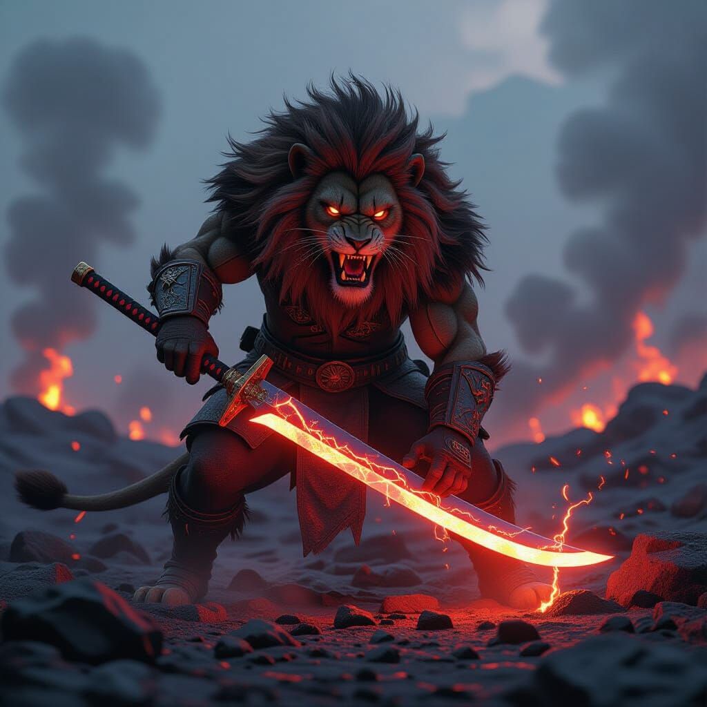 Furious Lion Berserker in Volcanic Wasteland