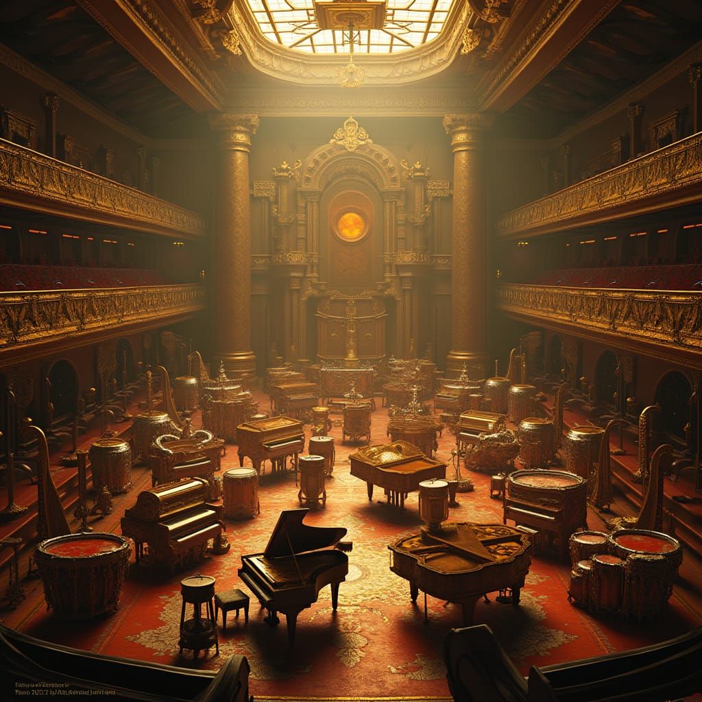 Ethereal Futuristic Concert Hall with Intricately Arranged M...