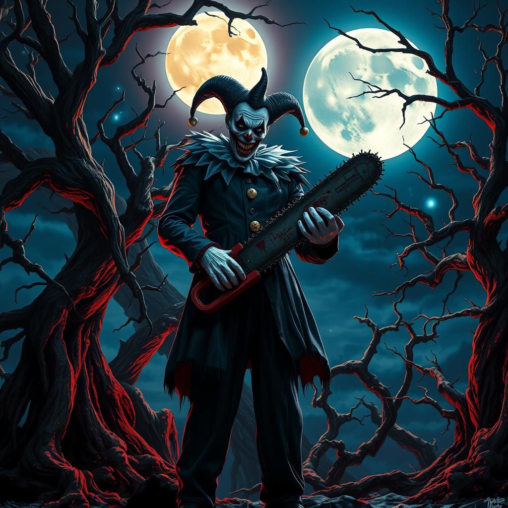 Psycho Clown with Chainsaw in Gothic Art Style