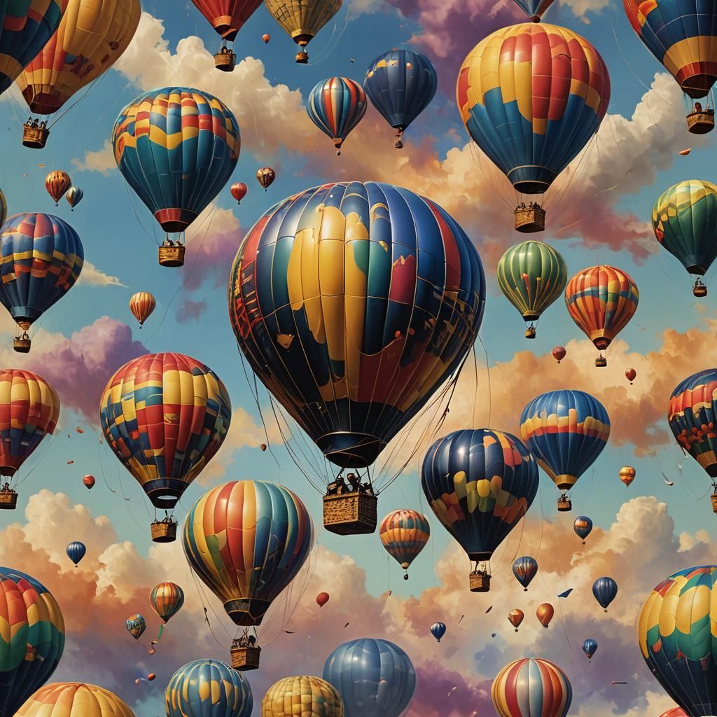 Siblings in Hot Air Balloon: Hyperrealistic Splash Art