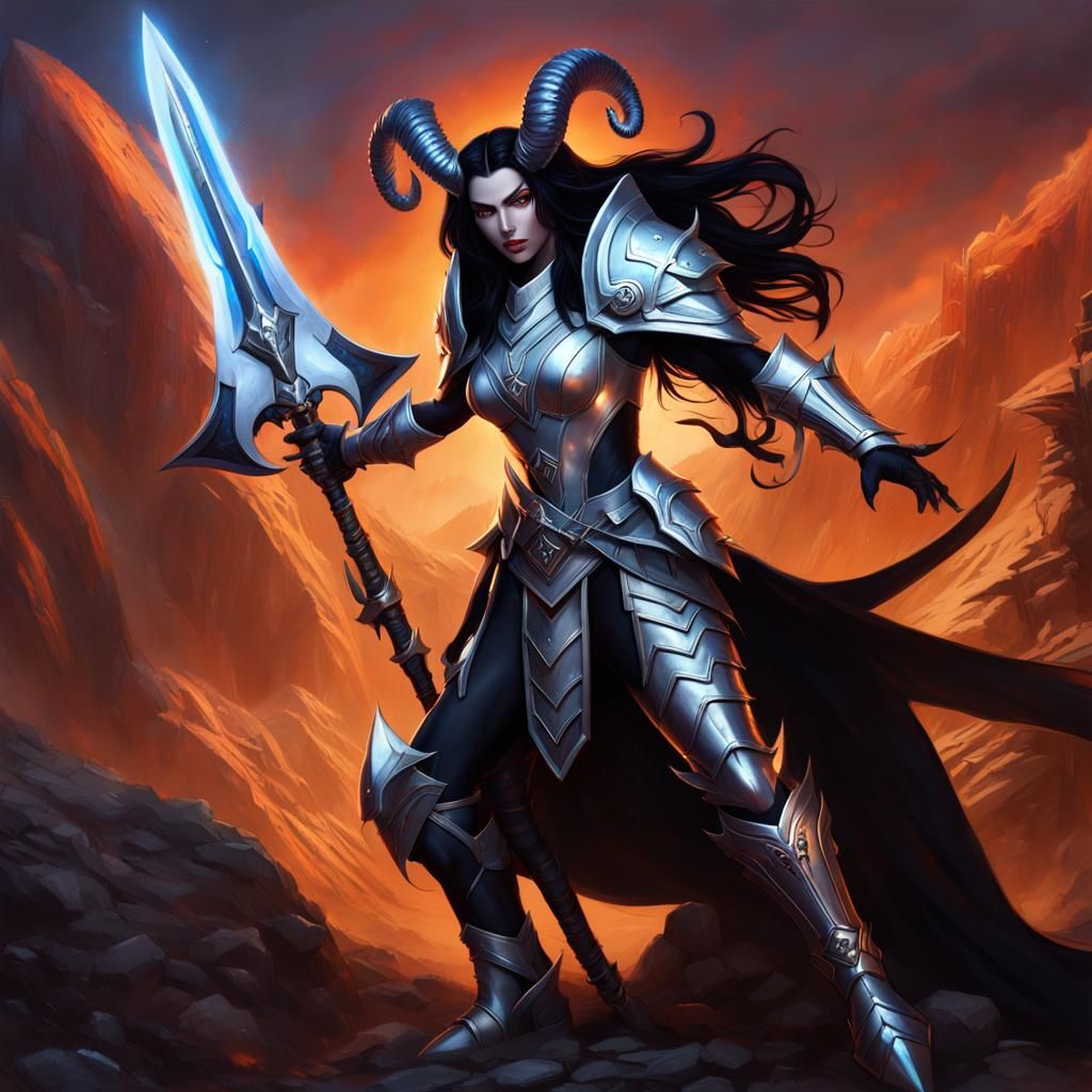 Tiefling Paladin in Detailed Fantasy Art