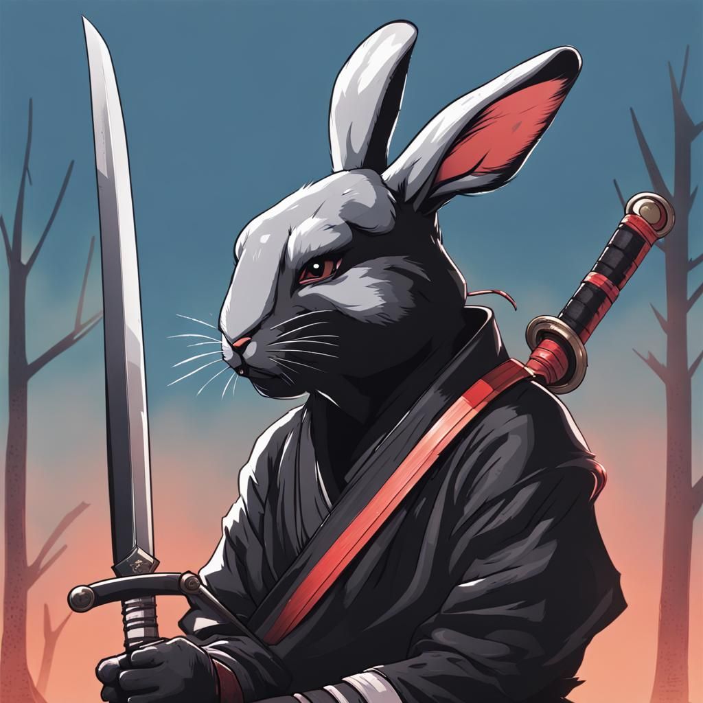 Ninja Rabbit Contemplating Strategy