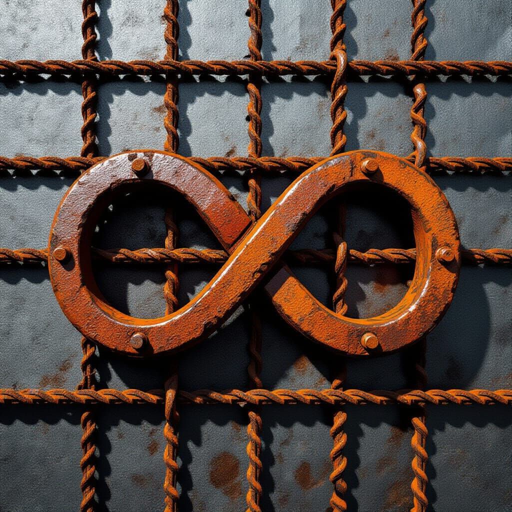 Infinity Symbol Crafted from Rusted Rebar