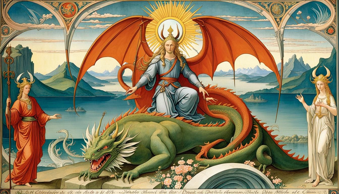 Saint Michael and Dragon in Art Nouveau Style