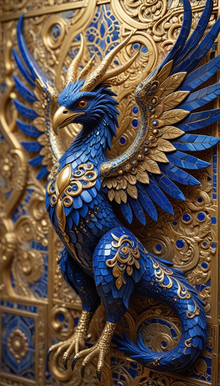 cockatrice monster mosaic tile statue