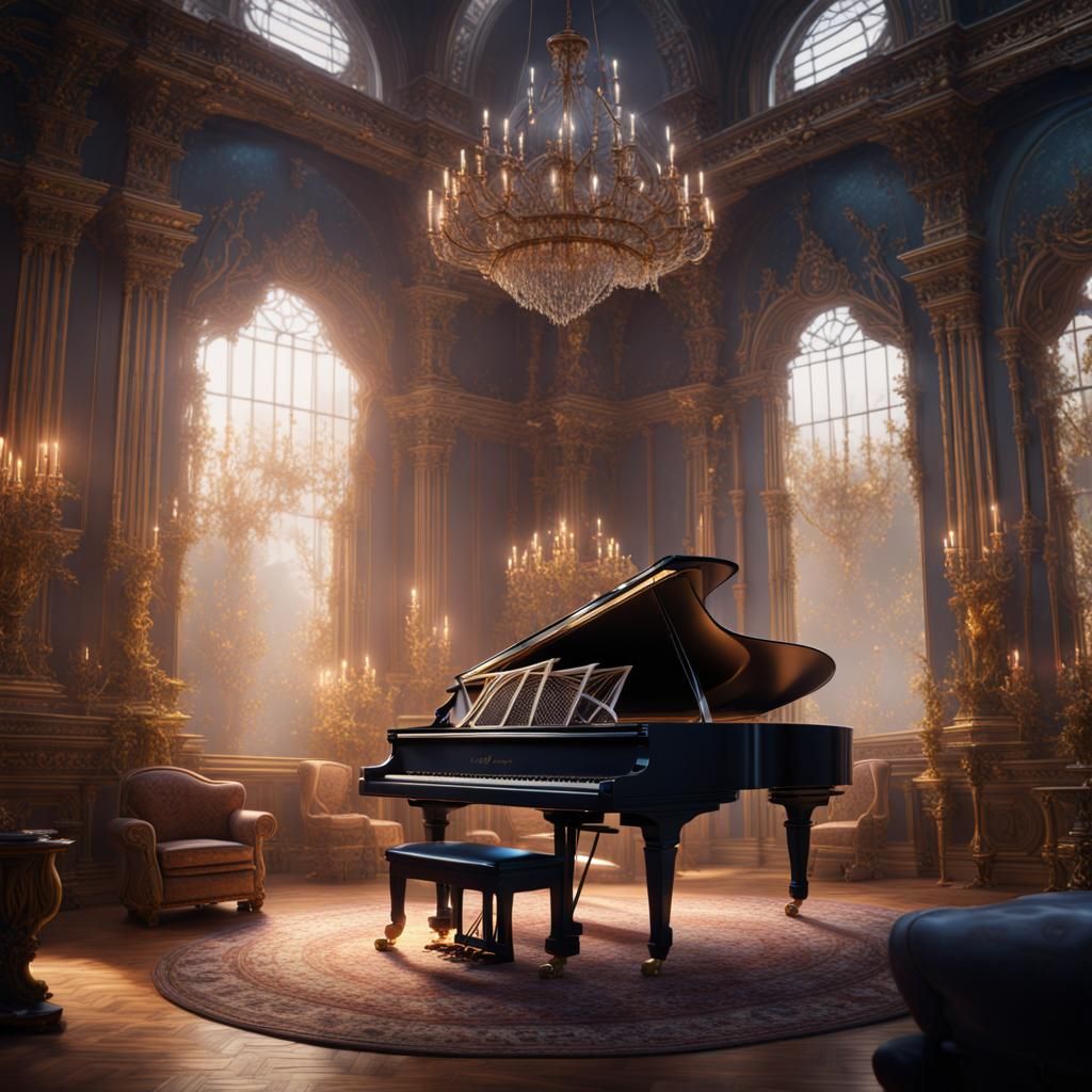 Fantastical Piano Performance in Detailed Matte Painting Sty...