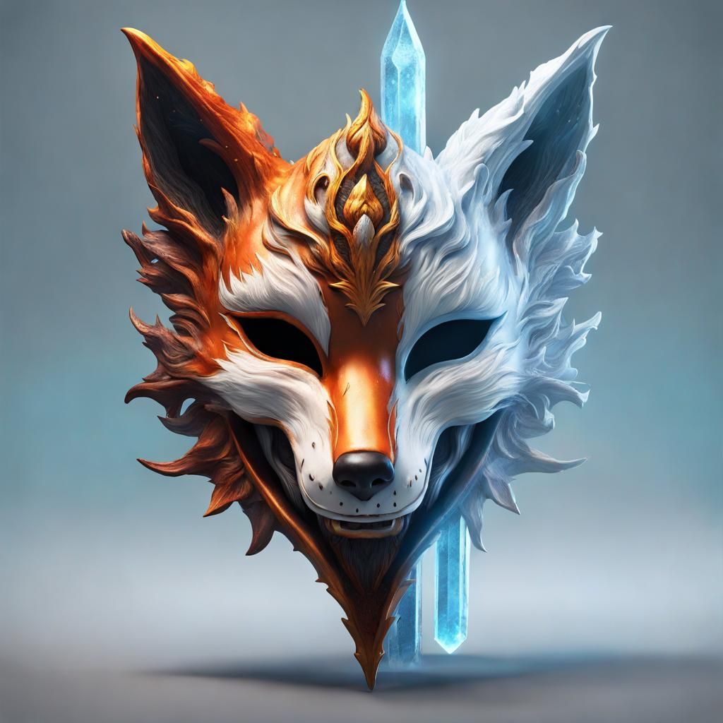Fiery and Frozen Fox Mask: Dark Fantasy Art