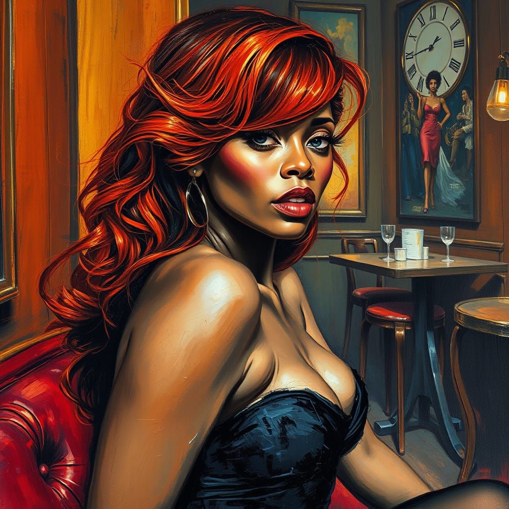 Brutalist Portrait of a Redheaded Woman in a Smoking Lounge