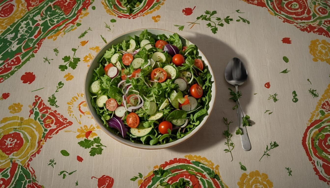 Hyperrealistic Salad Bowl with Fresh Vegetables and Herbs