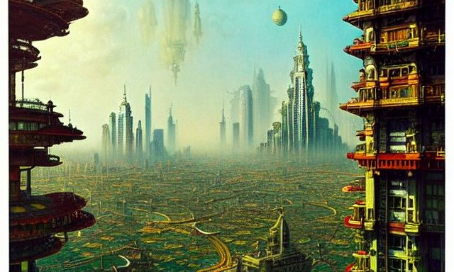 Vintage and Futuristic Cities as Surreal Illustration