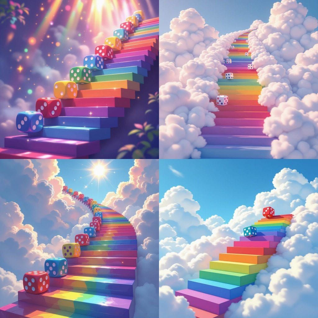 Cubed Dice Ascend Rainbow Stairway to Sky
