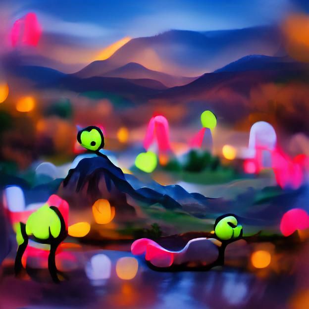 Surreal Landscape with Glowing Neon Bokeh