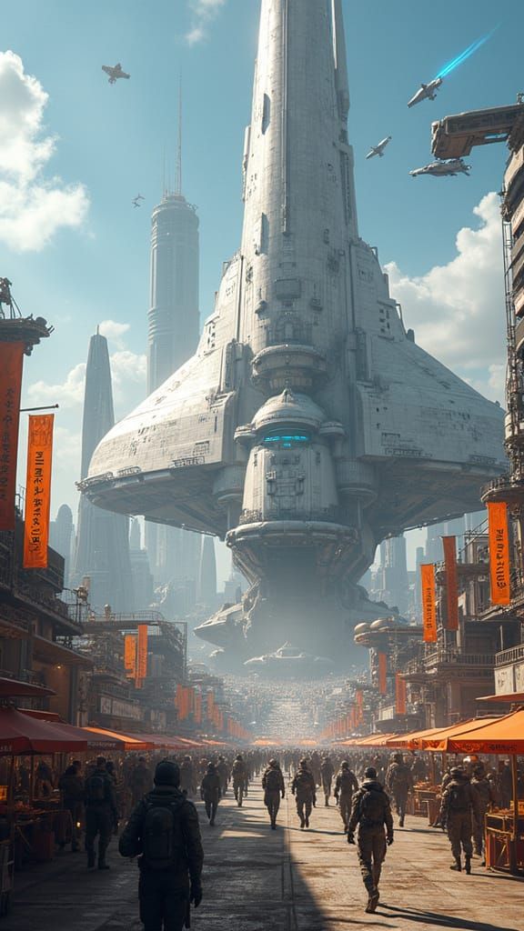 Cosmic Spaceport in Golden Light