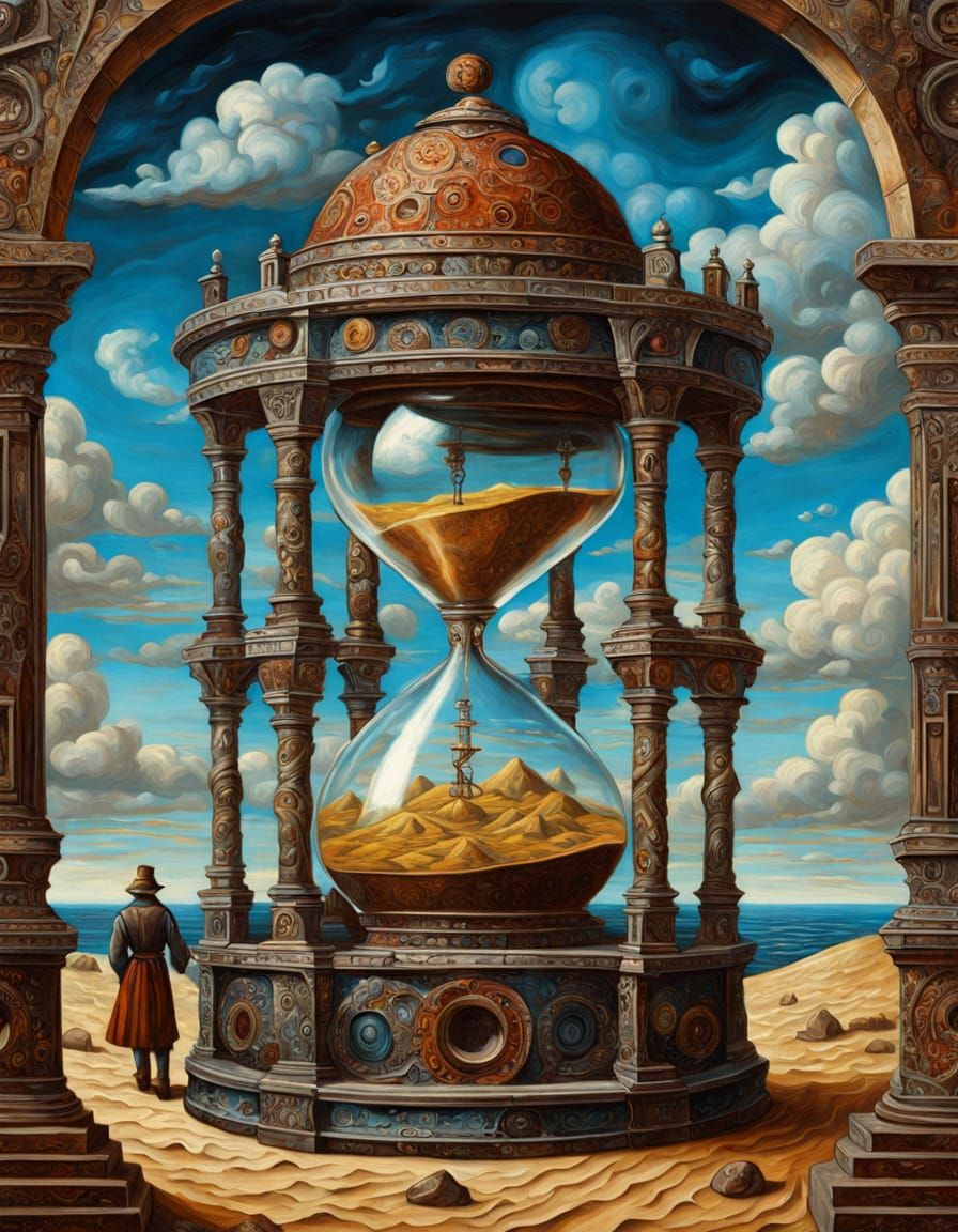 Impossible Gears Landscape in Surrealist Oil Painting Style