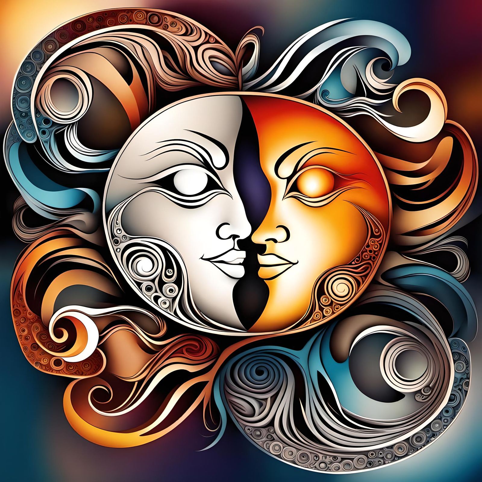 Abstract Duality: Moon and Sun in Deep Colors