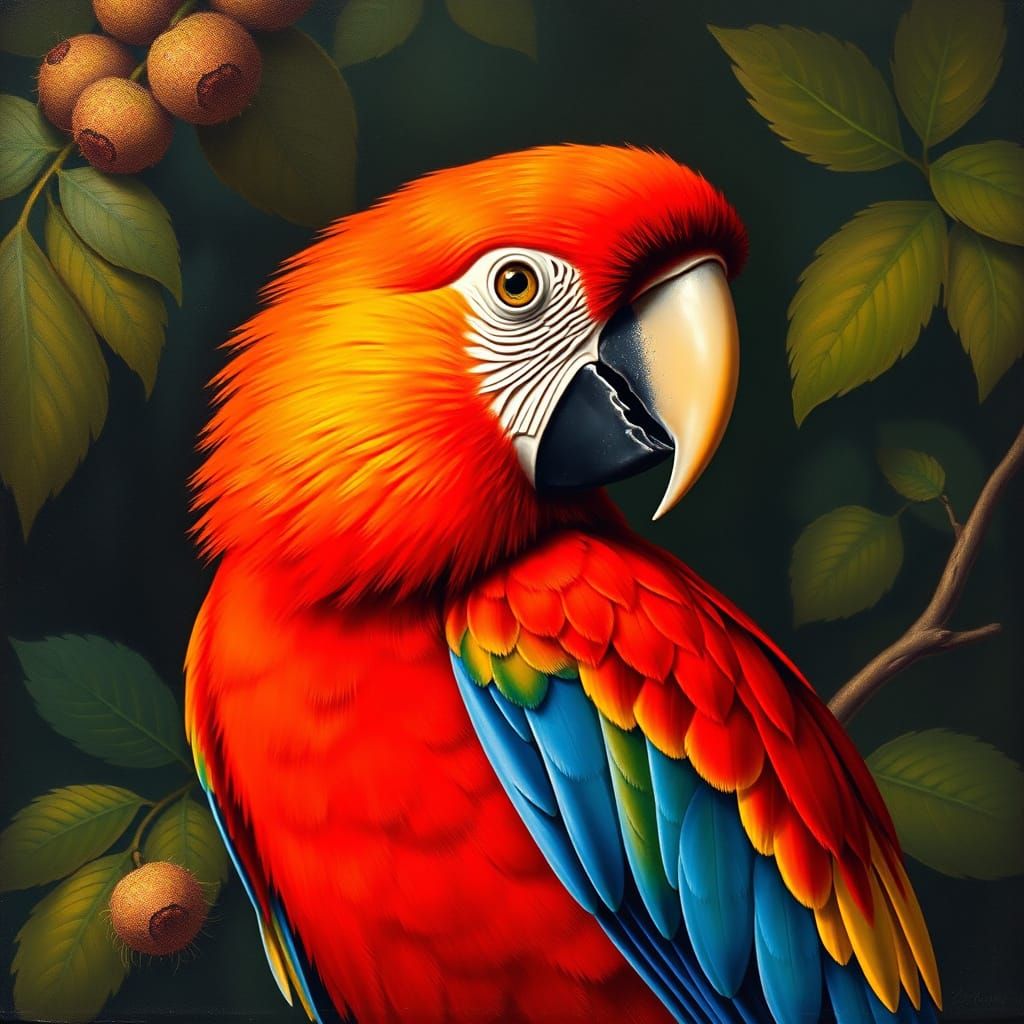 Vibrant Tropical Parrot in Impressionist Style
