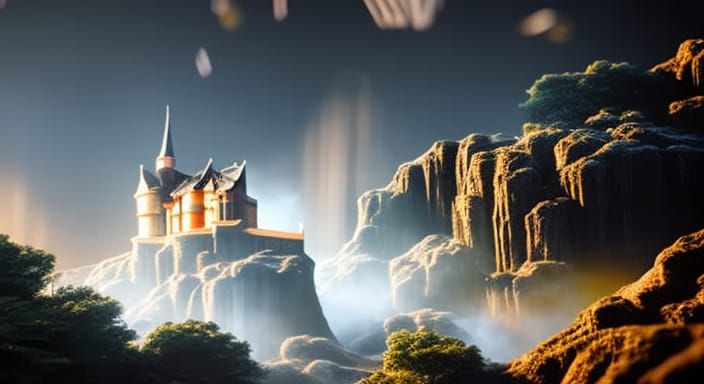 Icy Dragon Over 18th Century Castle, Detailed Digital Art