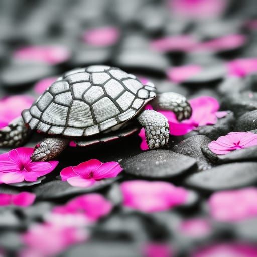 Diamond Turtle Among Pink Flowers in 4K