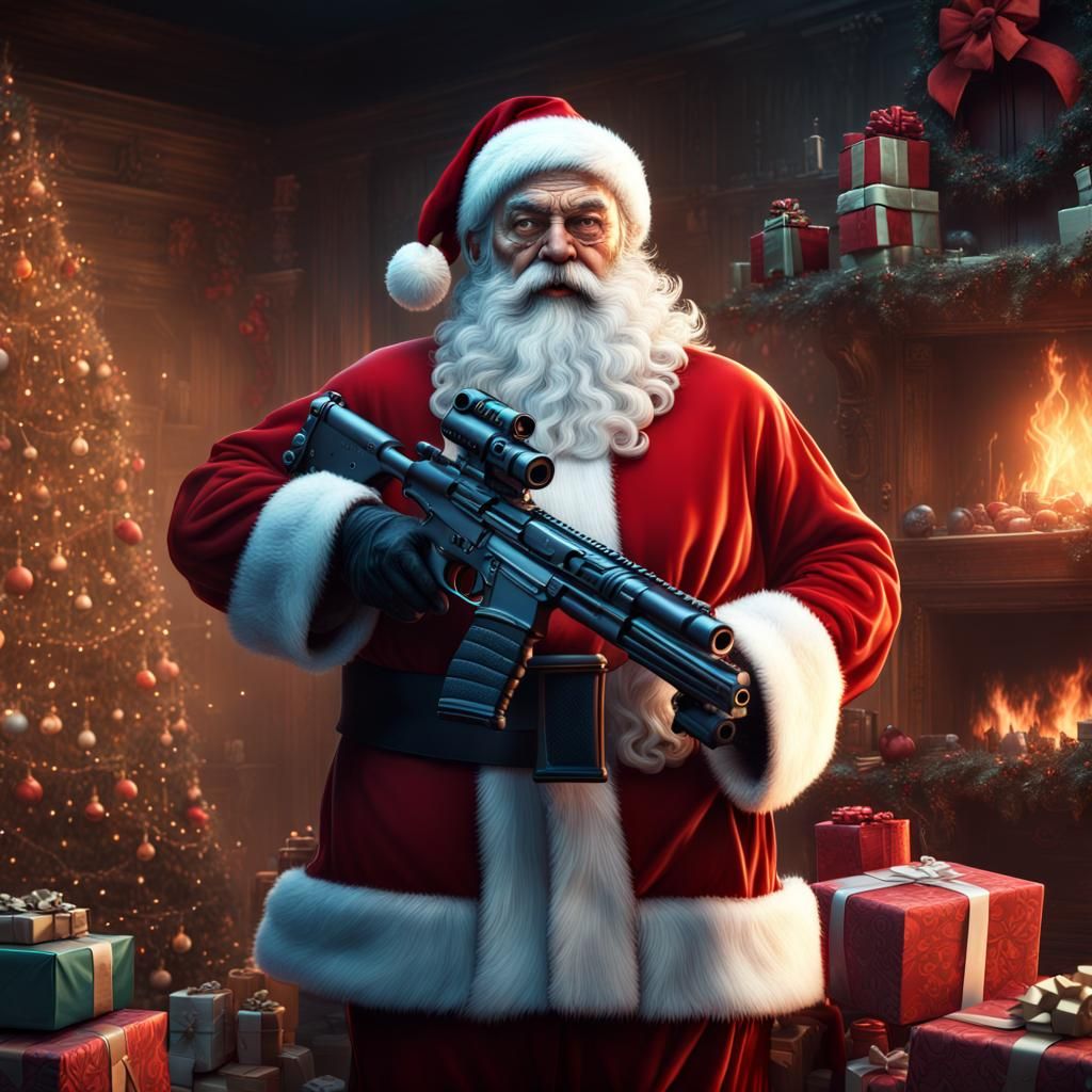 Horror Santa Claus with Gun: Fantasy Concept Art