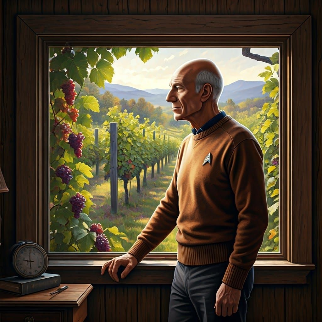 Warm Cabin Scene with Captain Jean-Luc Picard in a Thomas Ki...