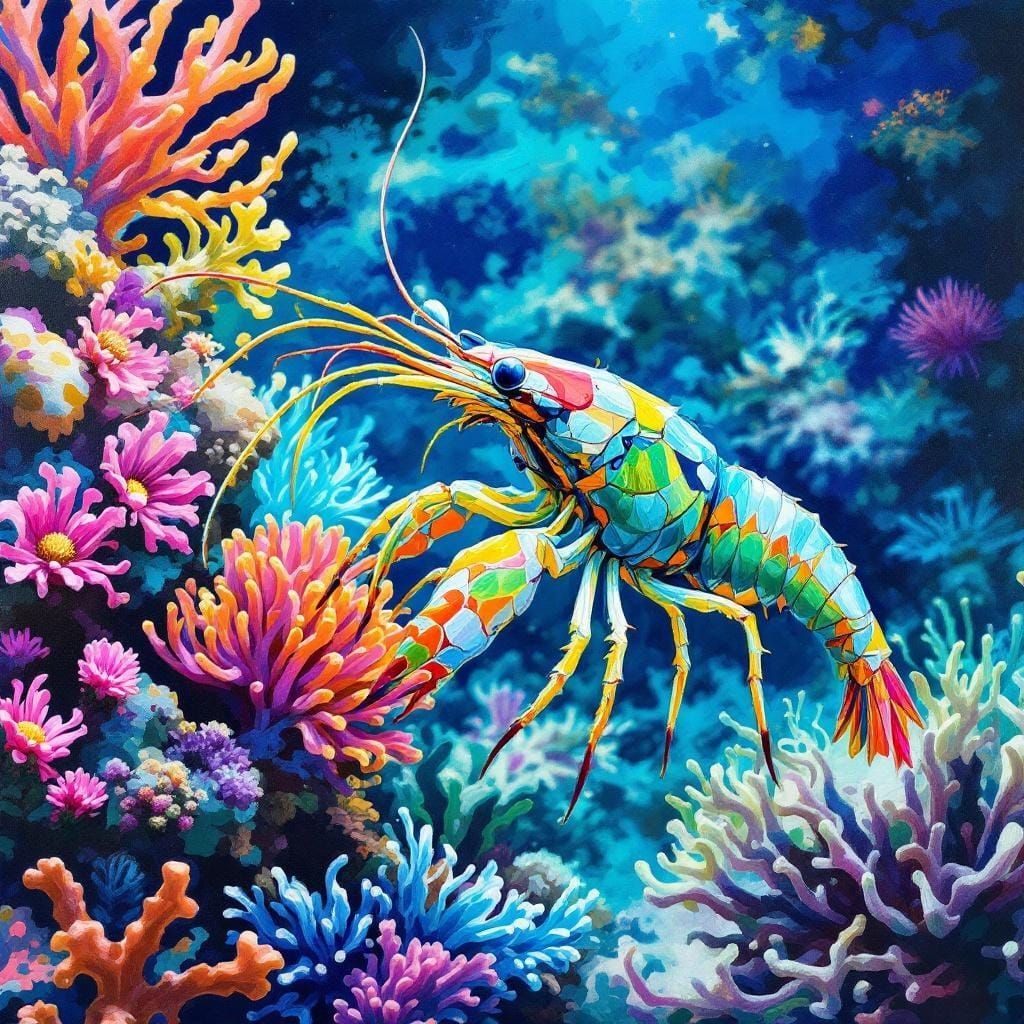 Vibrant Pistol Shrimp in Acrylic Style