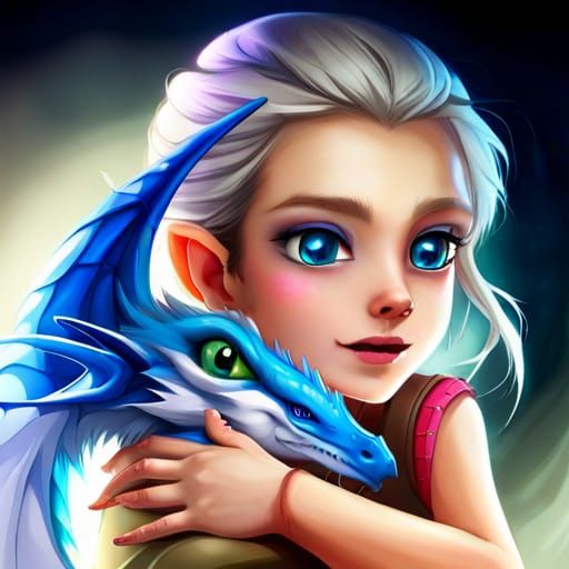 Adorable Blue-Eyed Baby Dragon Illustration