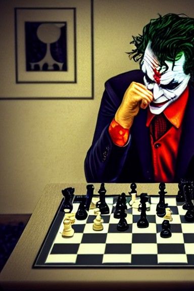 Joker Deep in Thought Playing Chess