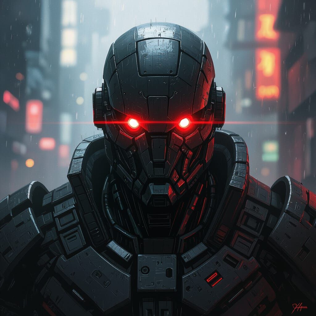 Futuristic Cyborg Warrior with Laser Eyes in Cyberpunk Style