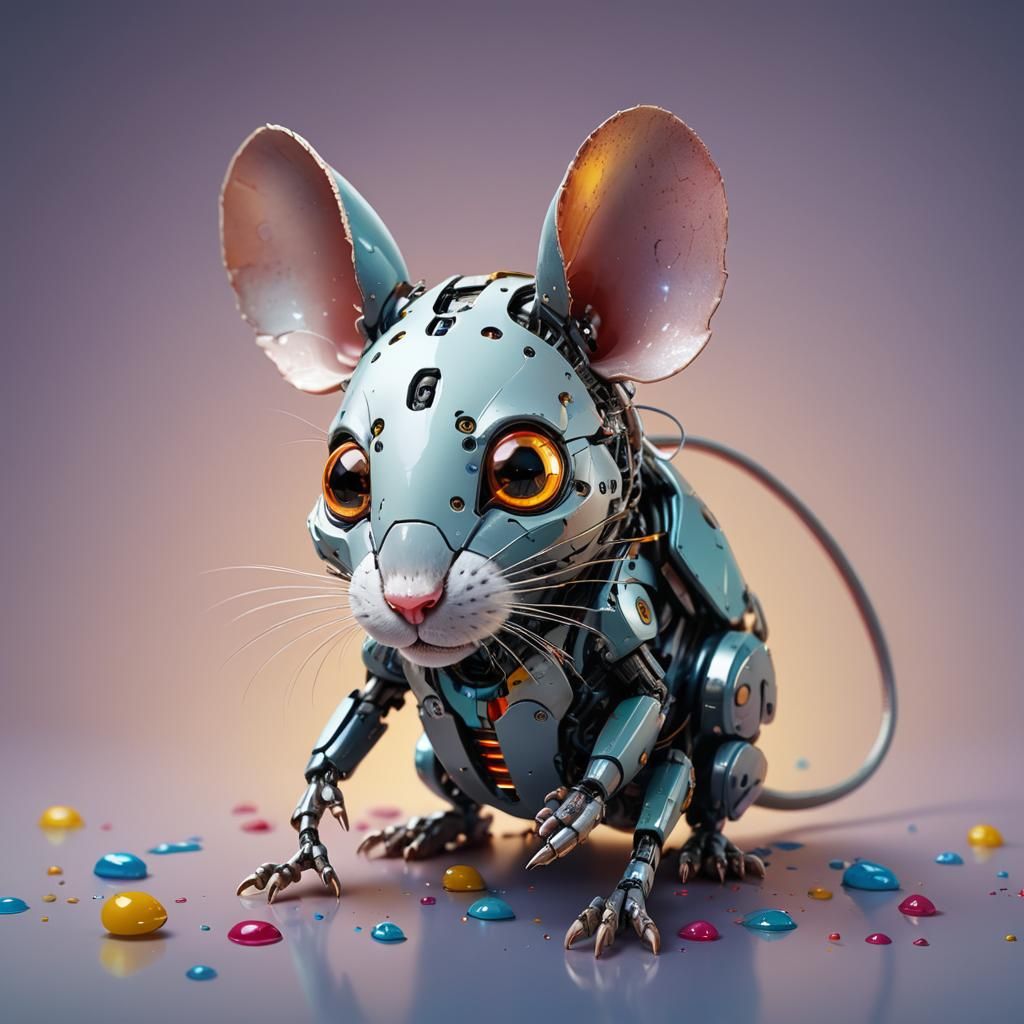 Robot Mouse Pet: Hyper-Realistic Splash Art