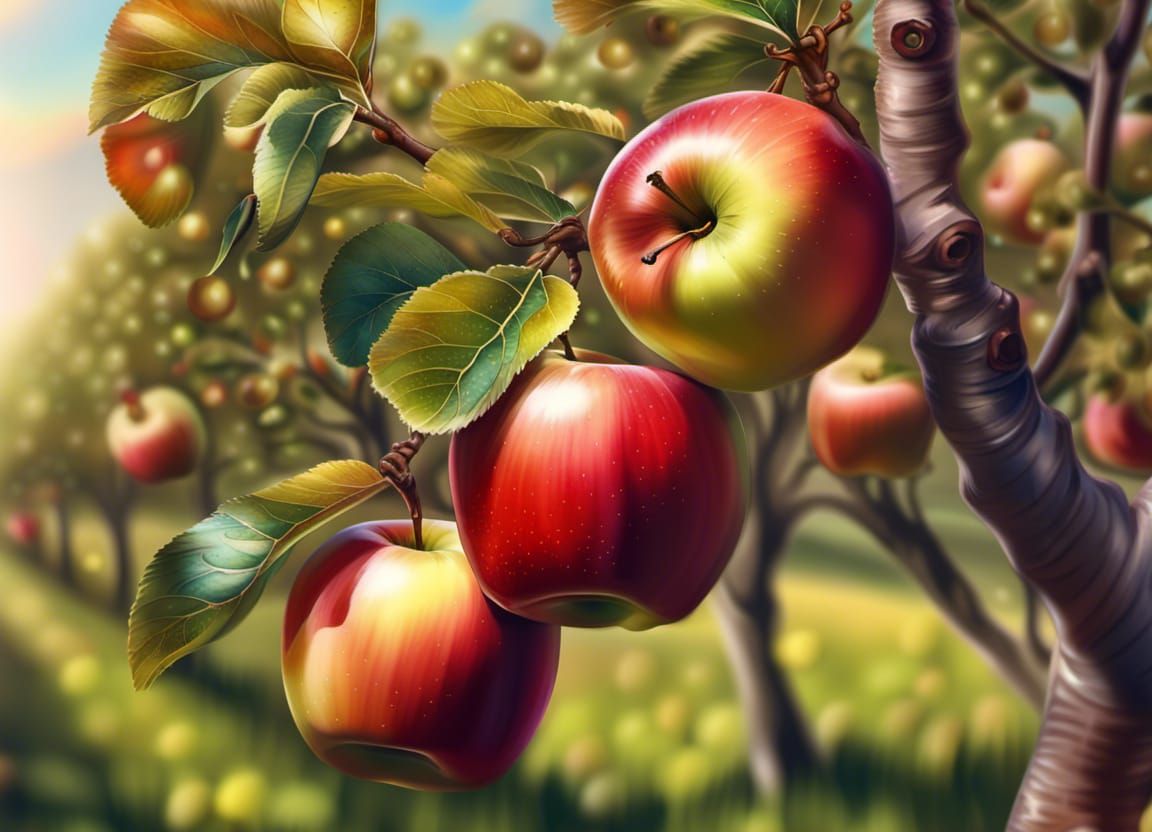 Apples in Orchard: Detailed Digital Painting