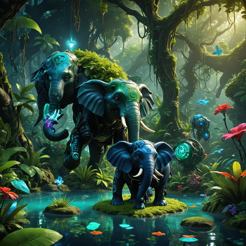 Bionicle Elephant and Skunk Fish in Jungle