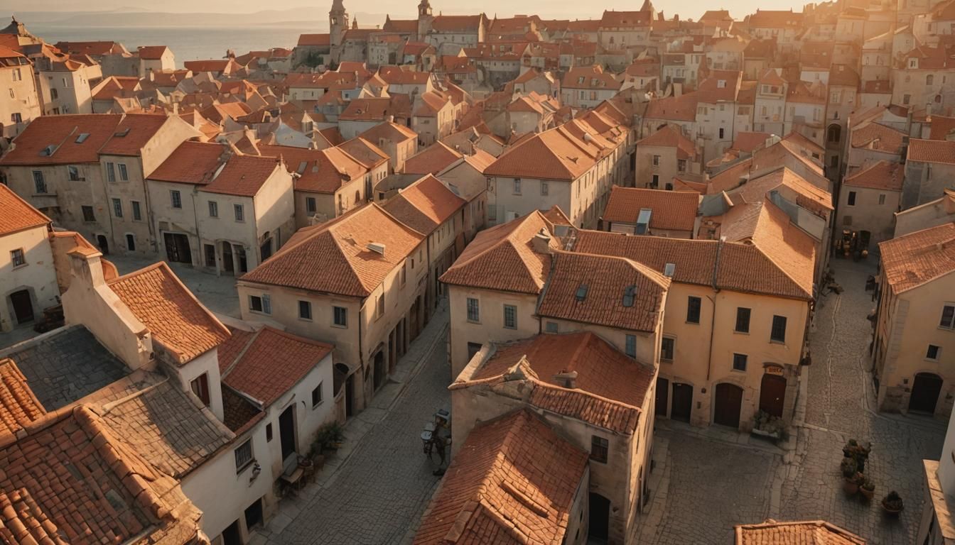 Seaside Town at Sunset in Cinematic Style