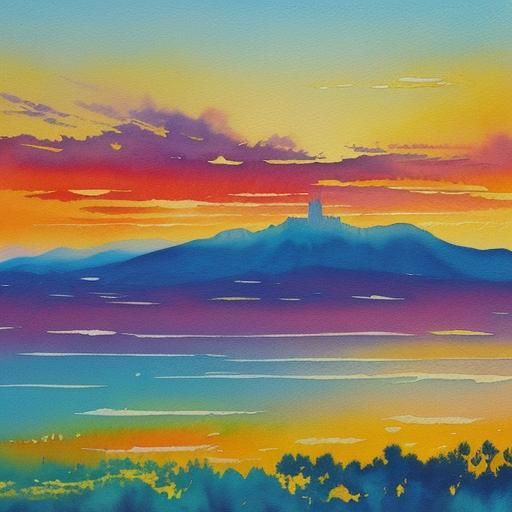 Epic Gouache Sunrise Sunset Impressionist Painting